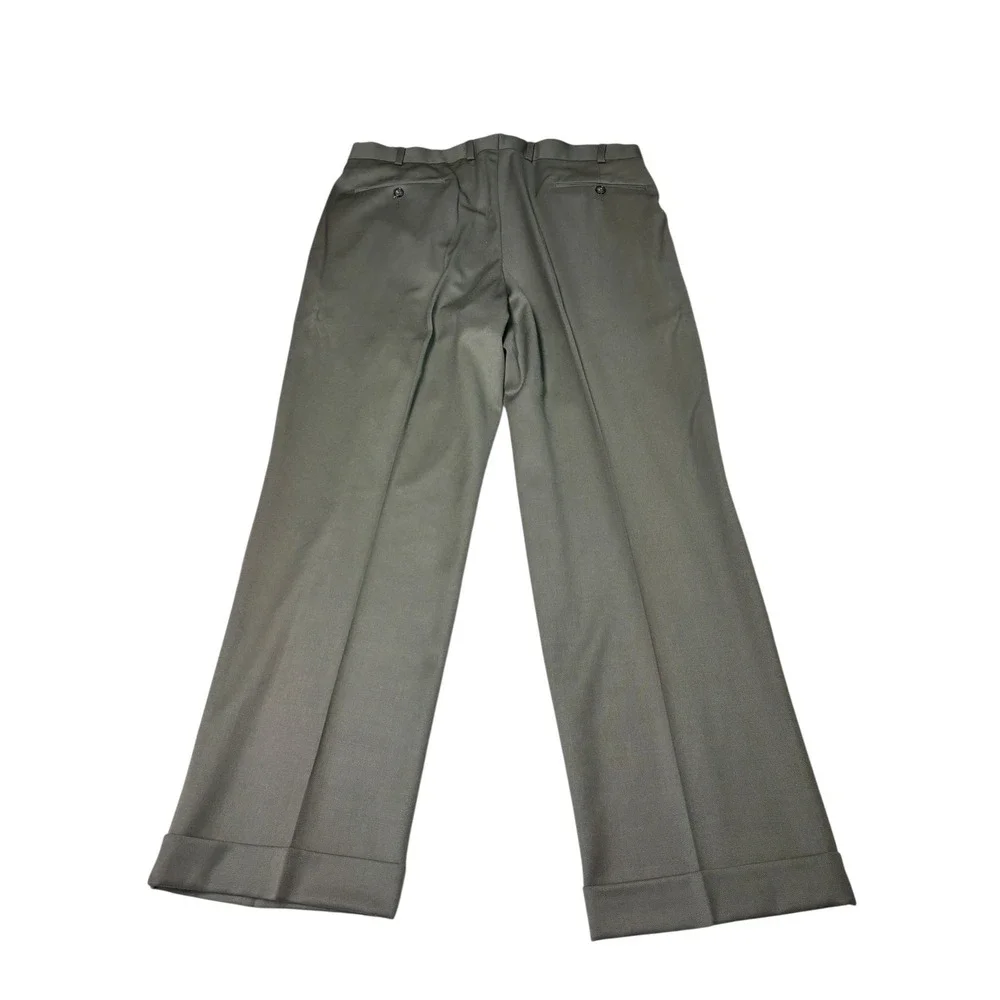 Brooks Brothers 346 Mens Olive Green‎ 100% Wool Pleated Cuffed Dress Pants 36X29